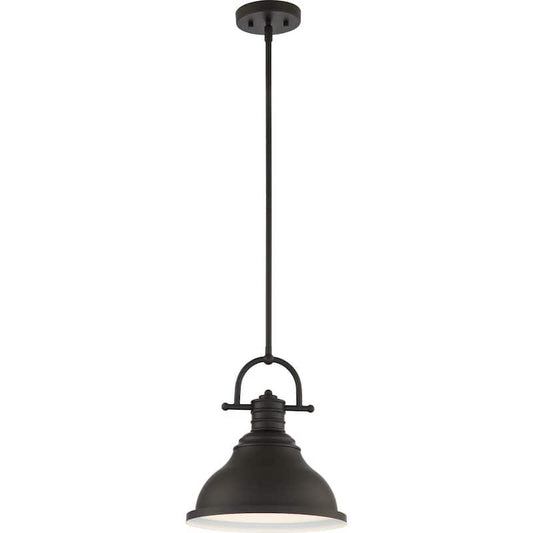 1-Light Integrated LED Indoor Foundry Bronze Downrod Pendant with Bell-Shaped Bowl