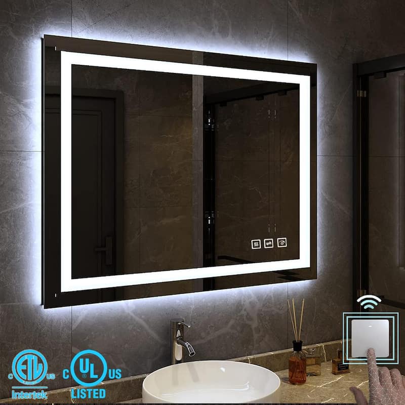 Super Bright 40 in. W x 32 in. H Rectangular Frameless Anti-Fog LED Wall Bathroom Vanity Mirror with Front Light