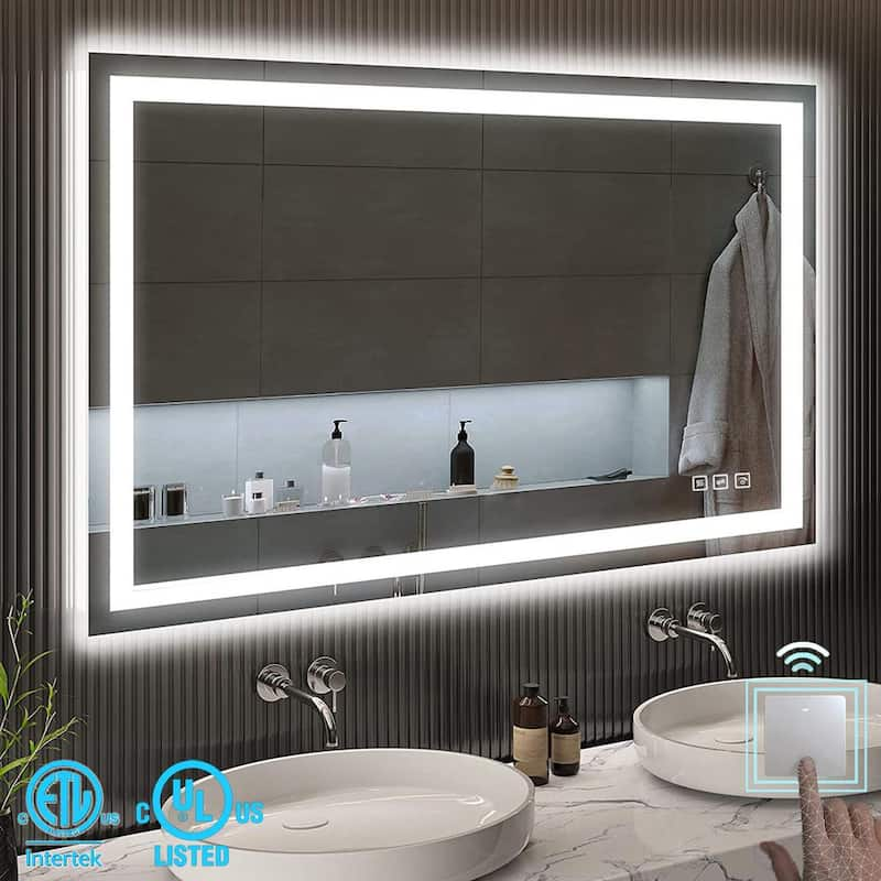 Super Bright 60 in. W x 36 in. H Rectangular Frameless Anti-Fog LED Wall Bathroom Vanity Mirror with Front Light