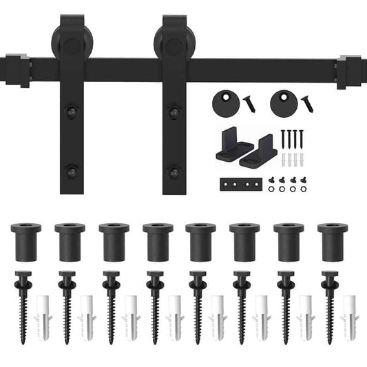 10 ft./120 in. Frosted Black Sliding Barn Door Hardware Track Kit for Single with Non-Routed Floor Guide