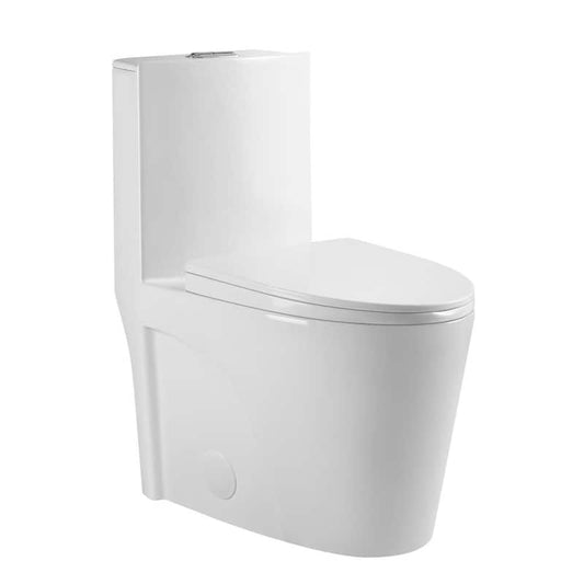 1-piece 1.1/1.6 GPF Dual Flush Elongated Toilet in Glossy White Seat Included Siphonic Jet