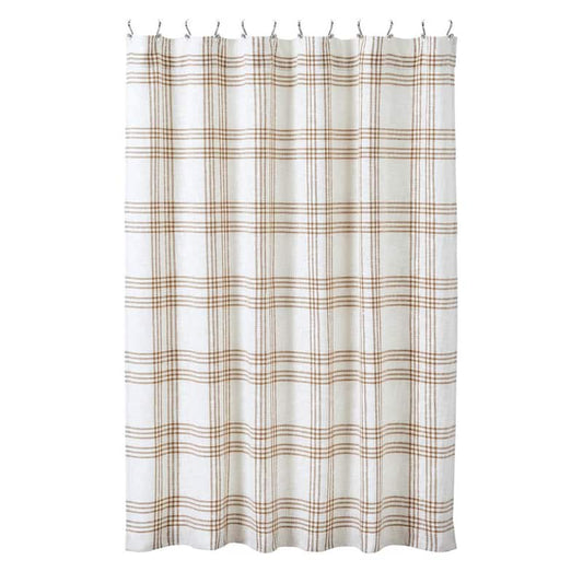 Wheat Plaid 72 in Golden Tan Soft White Shower Curtain