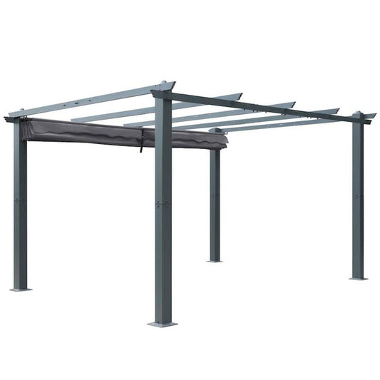 10 ft. x 10 ft. Dark Grey Aluminum Outdoor Patio Pergola with Retractable Sun Shade Canopy Cover