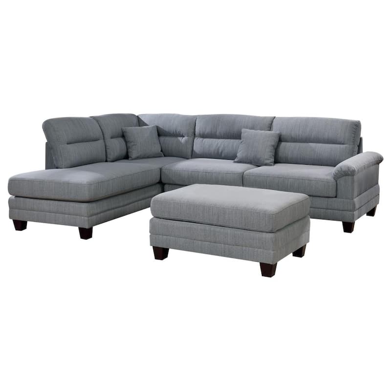 Val 70 in. Reversible 3-Piece Sectional Linen with Ottoman in Gray