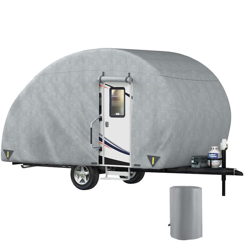 Teardrop Trailer Cover Fit for 10 ft. to 12 ft. Trailers 4 Layers Camper Cover UV-Proof Travel Trailer Cover