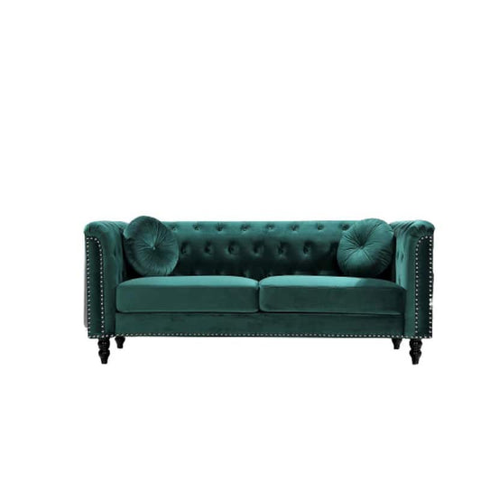 Vivian 75.98 in. Green Classic Velvet 3-Seats Chesterfield Sofa with Nailheads