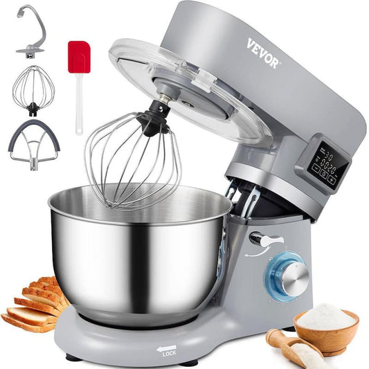 Stand Mixer 660W Electric Dough Mixer with 6 Speeds LCD Screen Timing Food Mixer with 5.8 Qt. Stainless Steel Bowl, Gray