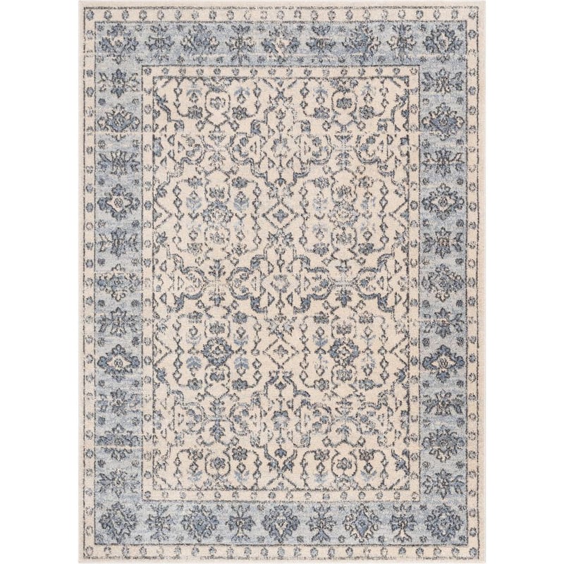 Topkapi Savona Persian Floral Medallion Light Blue 7 ft. 10 in. x 9 ft. 10 in. Distressed Area Rug