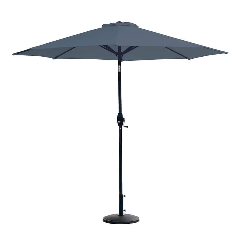 SUNSHADOW 9 ft. Tilt and Crank Patio Market Table Umbrella with Round Resin Base, Gray