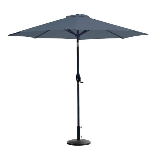 SUNSHADOW 9 ft. Tilt and Crank Patio Market Table Umbrella with Round Resin Base, Gray