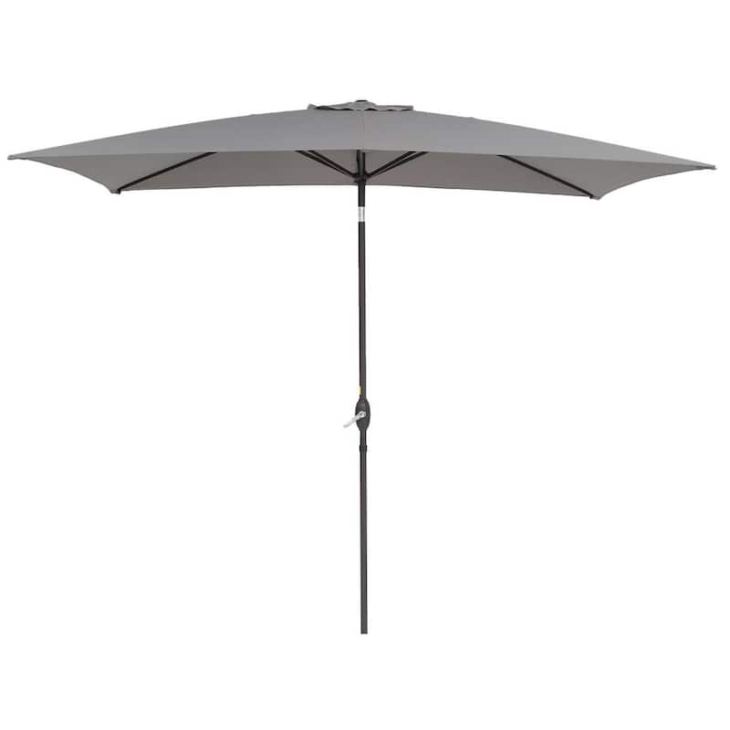 10 ft. x 6.5 ft. Rectangular Market Patio Umbrella with Push Button Tilt and Crank Lift in Gray