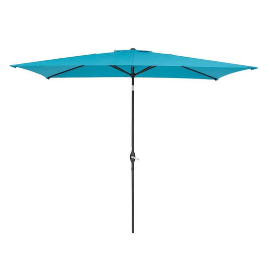 10 ft. x 6.5 ft. Rectangular Market Patio Umbrella with Push Button Tilt and Crank Lift in Blue