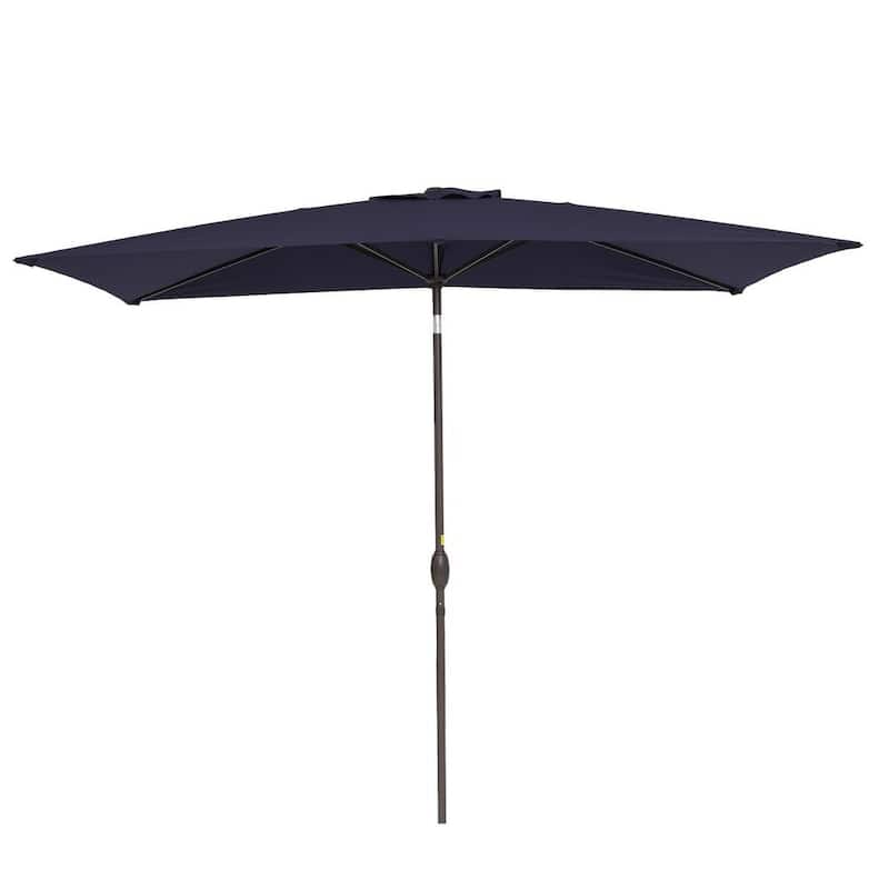 10 ft. x 7 ft. Rectangular Market Patio Umbrella with Push Button Tilt and Crank Lift in Navy