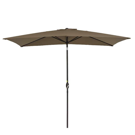 10 ft. x 7 ft. Rectangular Market Patio Umbrella with Push Button Tilt and Crank Lift in Brown