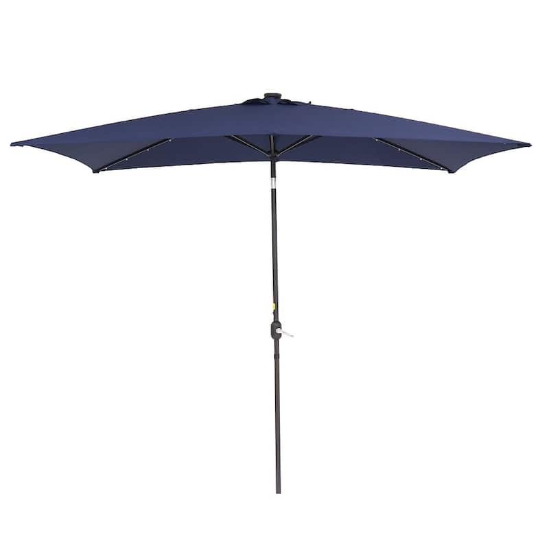 10 ft. x 6.5 ft. Rectangular Solar Market Patio Umbrella with 26 LED Lights in Navy