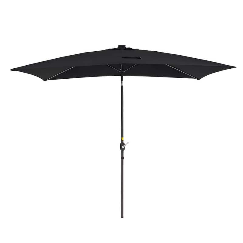 10 ft. x 7 ft. Rectangular Market Solar Patio Umbrella with LED Lights in Black