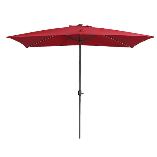 10 ft. x 7 ft. Rectangular Market Solar Patio Umbrella with LED Lights in Red