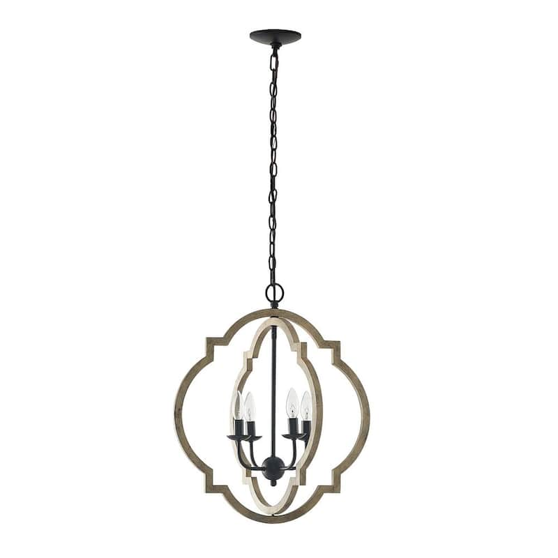 Tybee 4-Light Matte Black Unique Geometric Chandelier with Wood Accents