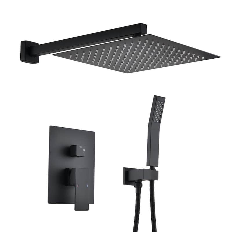 Utopia 2-Spray Patterns with 2.5 GPM 12 in. Wall Mounted Shower Head with Handheld Dual Showerheads in Matte Black