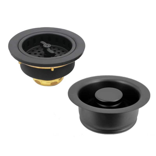 Wing Nut Style Kitchen Basket Strainer with Waste Disposal Flange and Stopper, Matte Black