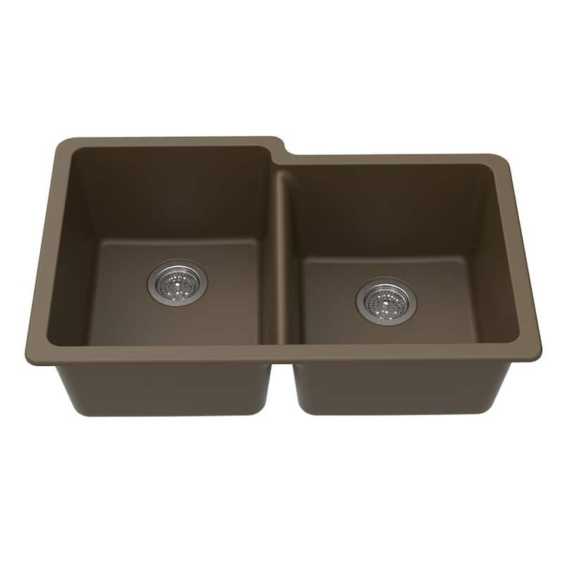 Undermount Granite Composite 33 in. L 40/60 Offset Double Bowl Kitchen Sink in Mocha