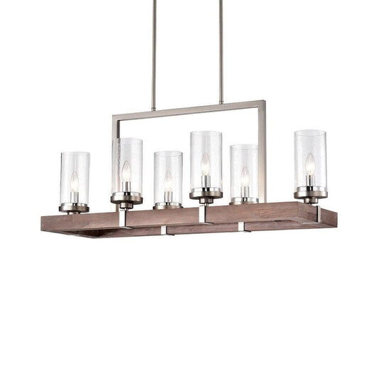 Sonoma 42 in. 6-Light Indoor Nickel and Driftwood Finish Linear Chandelier with Light Kit