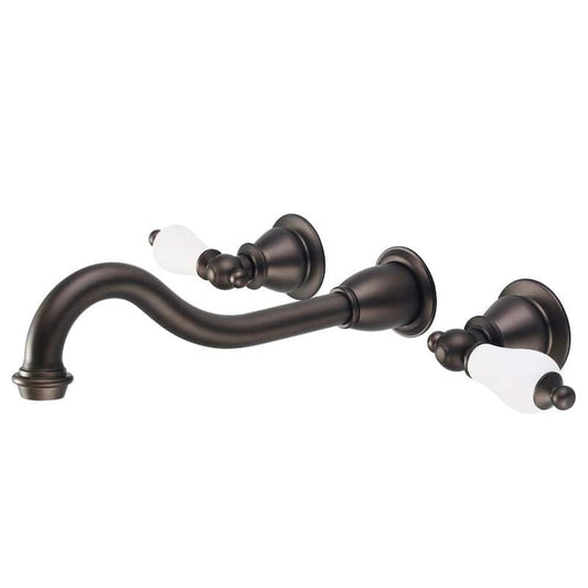 Wall Mount 2-Handle Elegant Spout Bathroom Faucet in Oil Rubbed Bronze