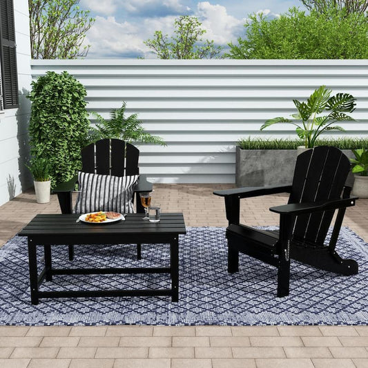 Star Navy Blue 3-Pieces Outdoor Poly Adirondack Chair Set with Coffee Table