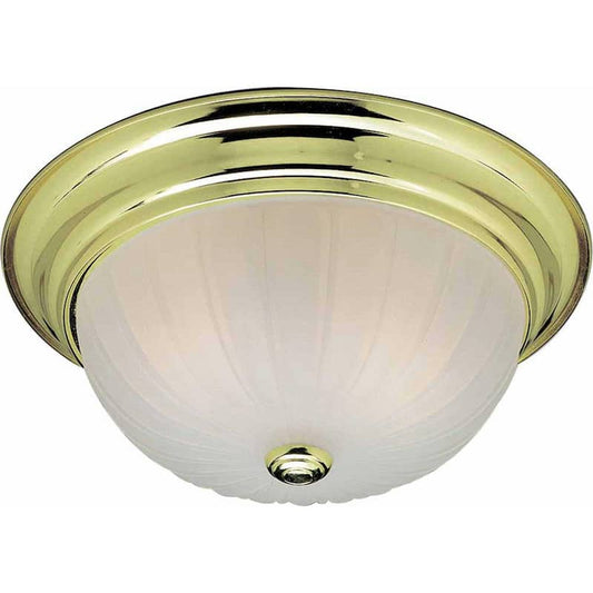 11 in. 1-Light Polished Brass Indoor Flush Mount with Frosted Melon Glass Bowl