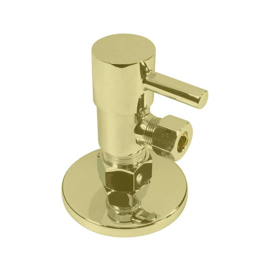 1/2 in. Nominal Compression Inlet x 3/8 in. O.D. Compression Outlet 1/4-Turn Round Angle Valve, Polished Brass