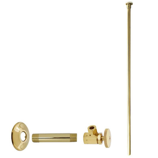 1/2 in. IPS x 3/8 in. OD x 20 in. Flat Head Supply Line Kit with Round Handle Angle Shut Off Valve, Polished Brass