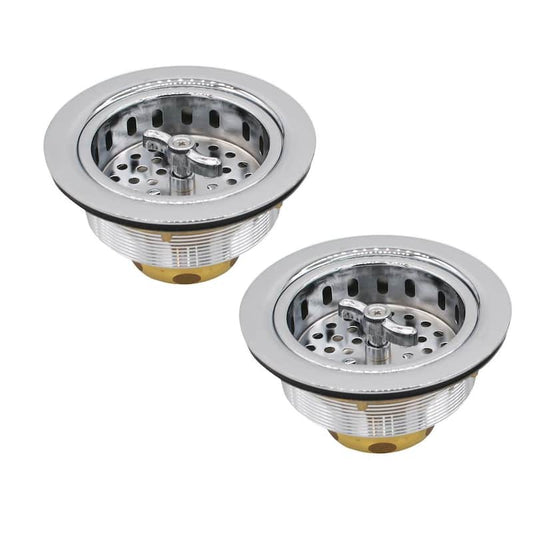 Wing Nut Style Large Kitchen Sink Basket Strainer, 2 Pack, Polished Chrome