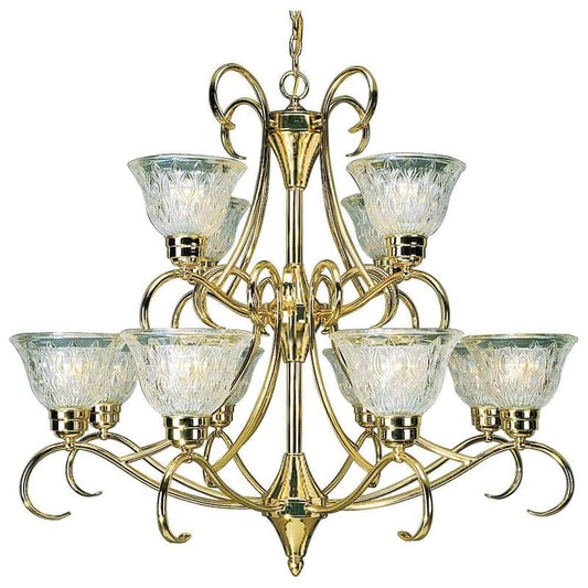 Versailles Collection 12-Light Polished Solid Brass Chandelier with Lead Crystal Shades