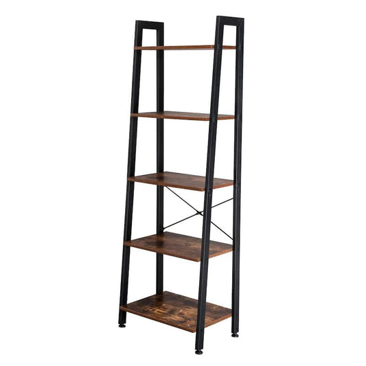 Vintage 67.52 in. Rustic Brown Wood 5 -Shelf Standard Bookcase with Adjustable Shelves