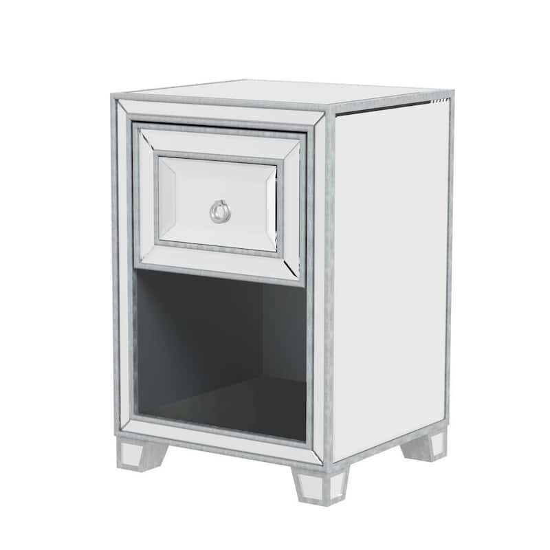 1-Drawer Silver Nightstand Bedroom, Mirrored End Bedside Table with 1 Drawer (15.74 in. L x 14.17 in. W x 23.62 in. H)