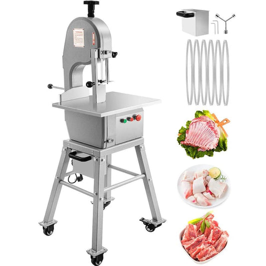 1.16 HP 850-Watt Stainless Steel Motor Bone Saw Machine Frozen Meat Cutting Bandsaw Electric Meat Saw Mobile Base