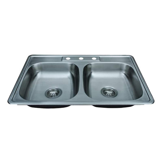 Specialty Series Stainless Steel 33 in. 3-Hole 50/50 Double Bowl Top-Mount Kitchen Sink Package