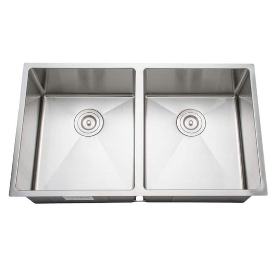 The Chefs Series Undermount Stainless Steel 33 in. Handmade 50/50 Double Bowl Kitchen Sink