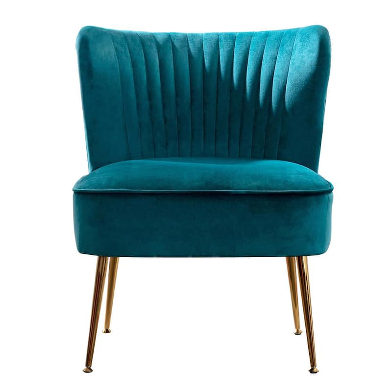 Trinity 25 in. Teal Velvet Channel Tufted Accent Chair