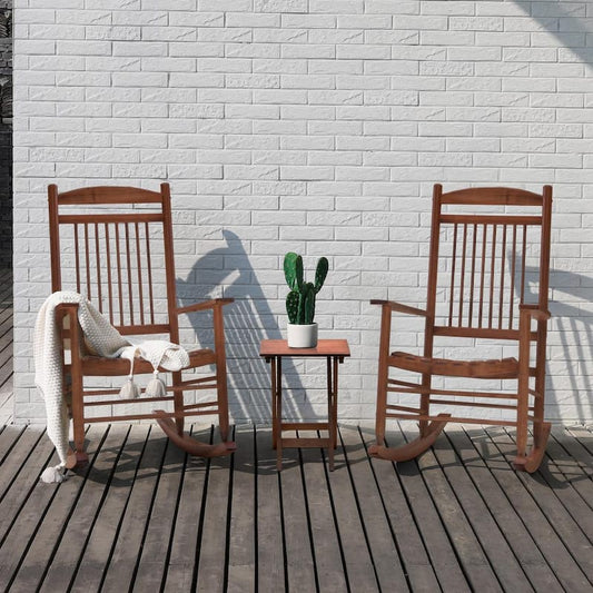 Wood Color 3-Pieces Wooden Patio Outdoor Rocking Chair Set