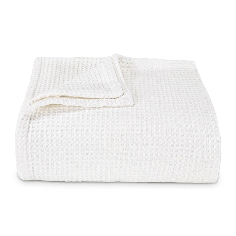 Waffleweave 1-Piece White Cotton King Blanket