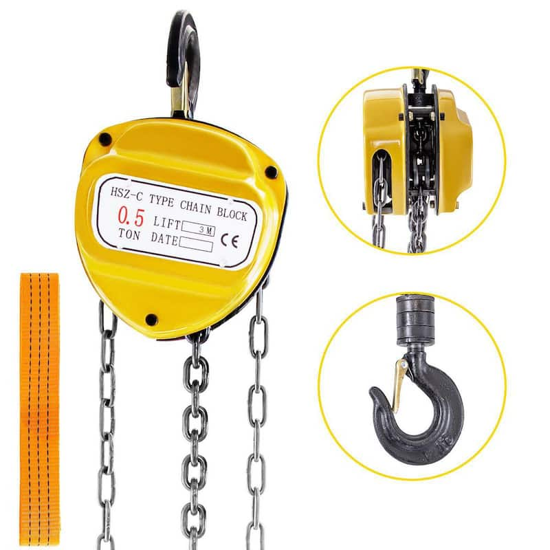 1/2-Ton Chain Hoist 10 ft. Manual Chain Block Hoist w/ 2 Hooks for Lifting Pulling Equipment (1100 lbs. Capacity Yellow)