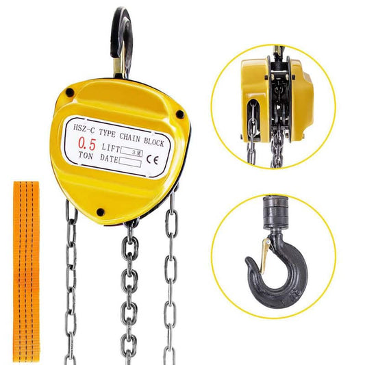 1/2-Ton Chain Hoist 10 ft. Manual Chain Block Hoist w/ 2 Hooks for Lifting Pulling Equipment (1100 lbs. Capacity Yellow)