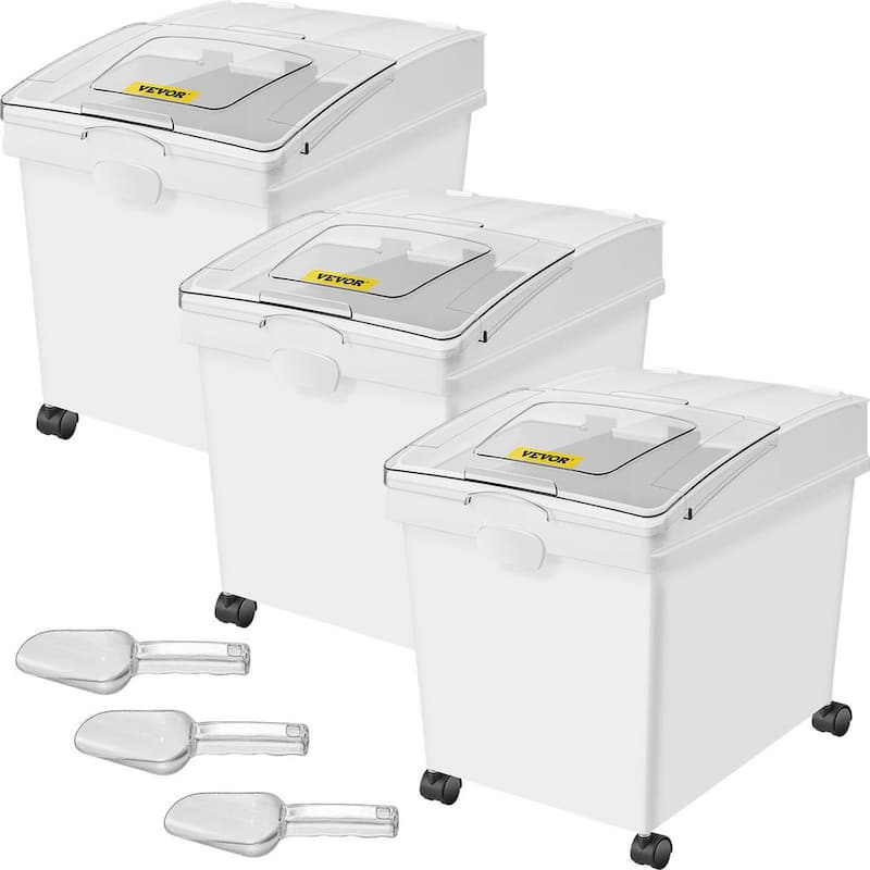 10.5 gal. Ingredient Bin 3 Pcs/Set Ingredient Storage Bin with Wheels PP Material Flour Bins with Scoop and Sliding Lid