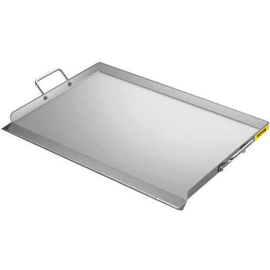 Stainless Steel Griddle 17 in. x 13 in. Griddle Flat Top Plate with Handles Rectangular Flat Top Grill with Drain Hole