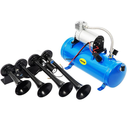 Train Horn Kit 4 Trumpet 12-Volt Train Air Compressor 150 Decibels with 1.6 Gal. Tank 150 PSI for Truck Car Motocycle