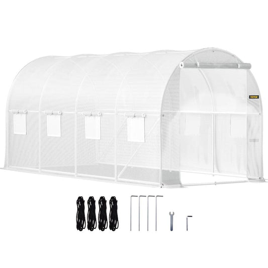 Walk-in Tunnel Greenhouse 7 ft. W x 15 ft. D x 7 ft. H Portable Plant Greenhouse with 1 Top Beam, Diagonal Poles, White