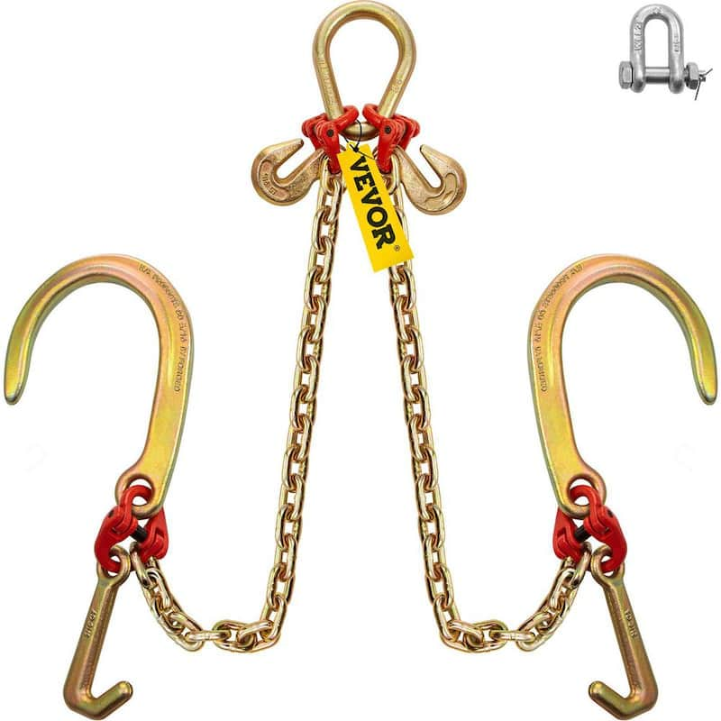 V Bridle Chain 9260 lbs. 23.6 in. x 0.3 in. Bridle Tow Truck Chain with 2 TJ Hooks and Crab Hooks G80 for Hoist Towing