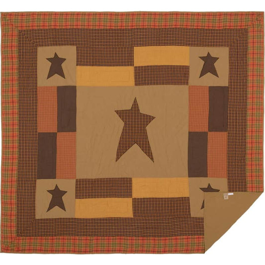 Stratton Dark Tan Red Orange Black Primitive Patchwork Queen Cotton Quilt