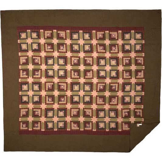 Tea Cabin Green Khaki Red Rustic Patchwork California King Cotton Quilt